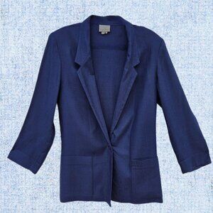 Tarazzia Dk Blue Notched Collar Pockets Single Button Blazer - M